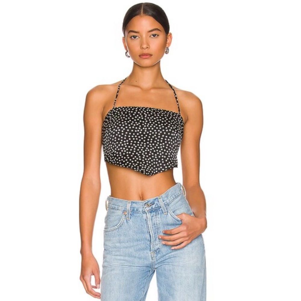 NEW Lovers + Friends Harper Top Black Polka Dot XS